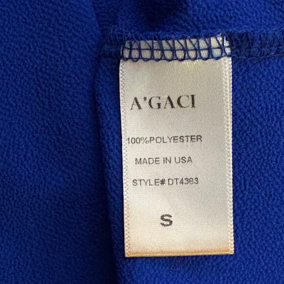 A'Gaci Blouse Woman's Small Royal Blue Gold Cut-Outs 3/4 Sleeve Corpcore Office - Picture 9 of 12